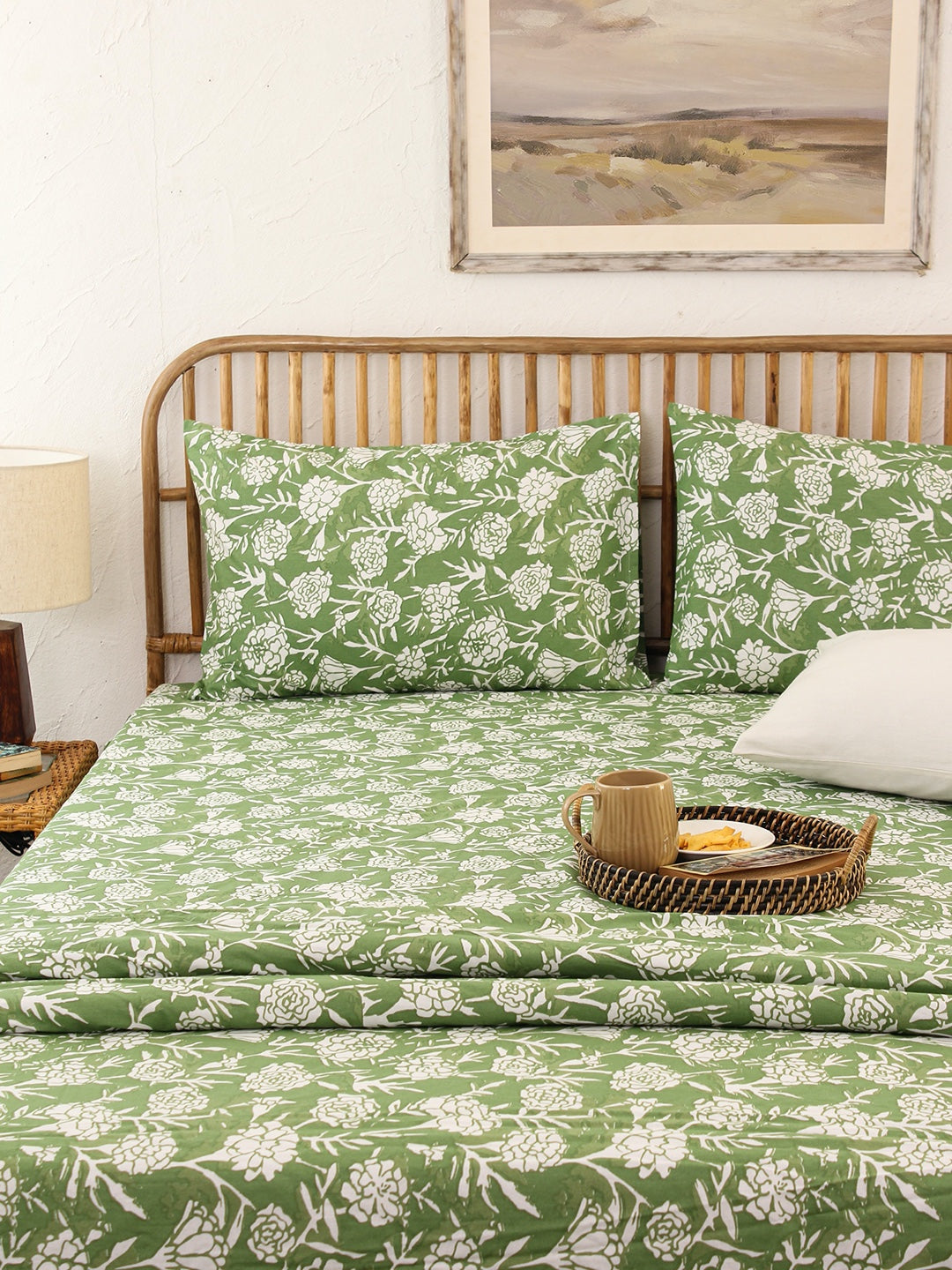 Genda Phool Bed Set (Dohar + Bedsheet) - Green
