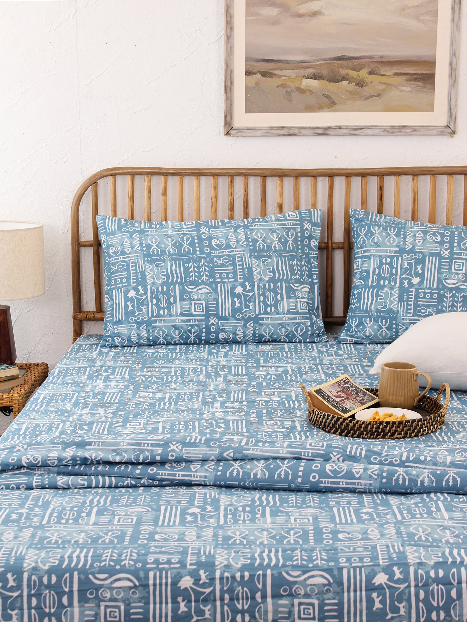 Gamathi Bedsheet with Pillow Cover (Light Blue) - 144 TC