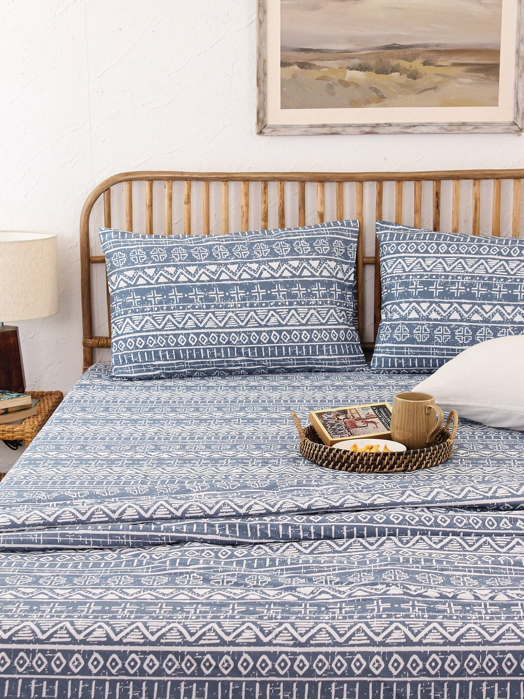 Kullu Patti Blue Bedsheet with Pillow Cover