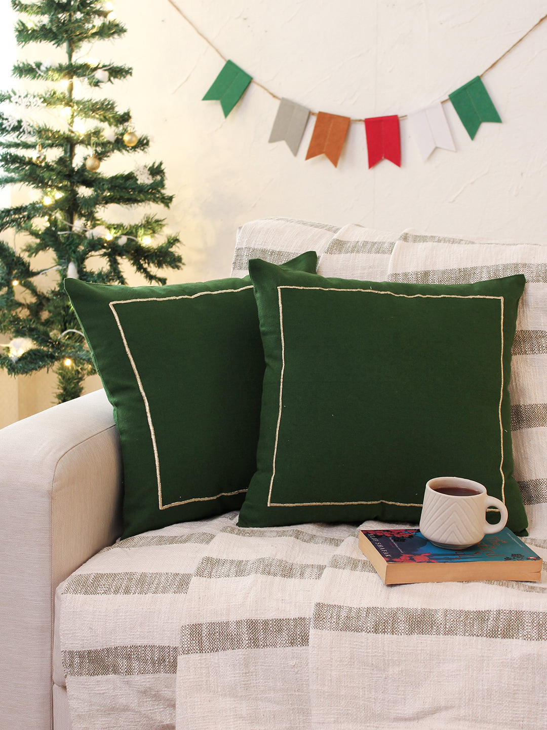 Holly - Set of 2 Cushion Covers (Green) - Medium