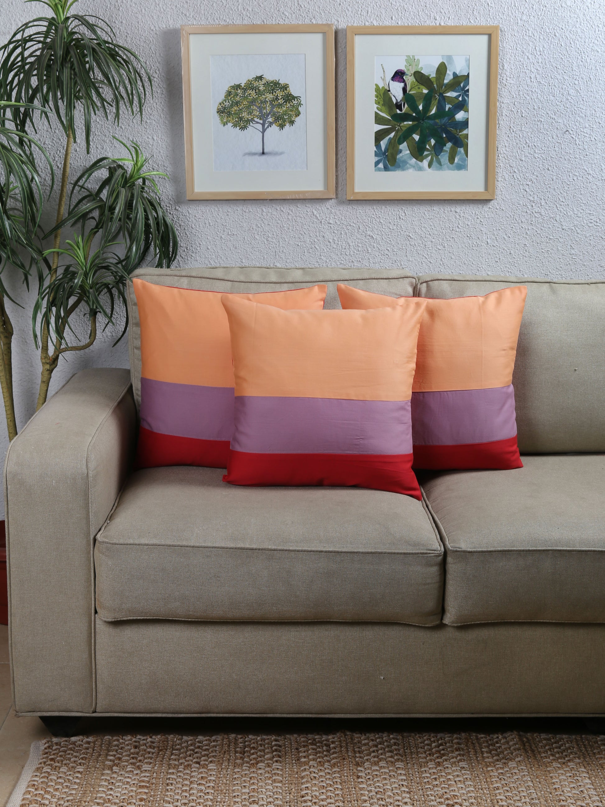 The Block Stripe - Set Of 3 Cushion Covers (Orange) - Medium