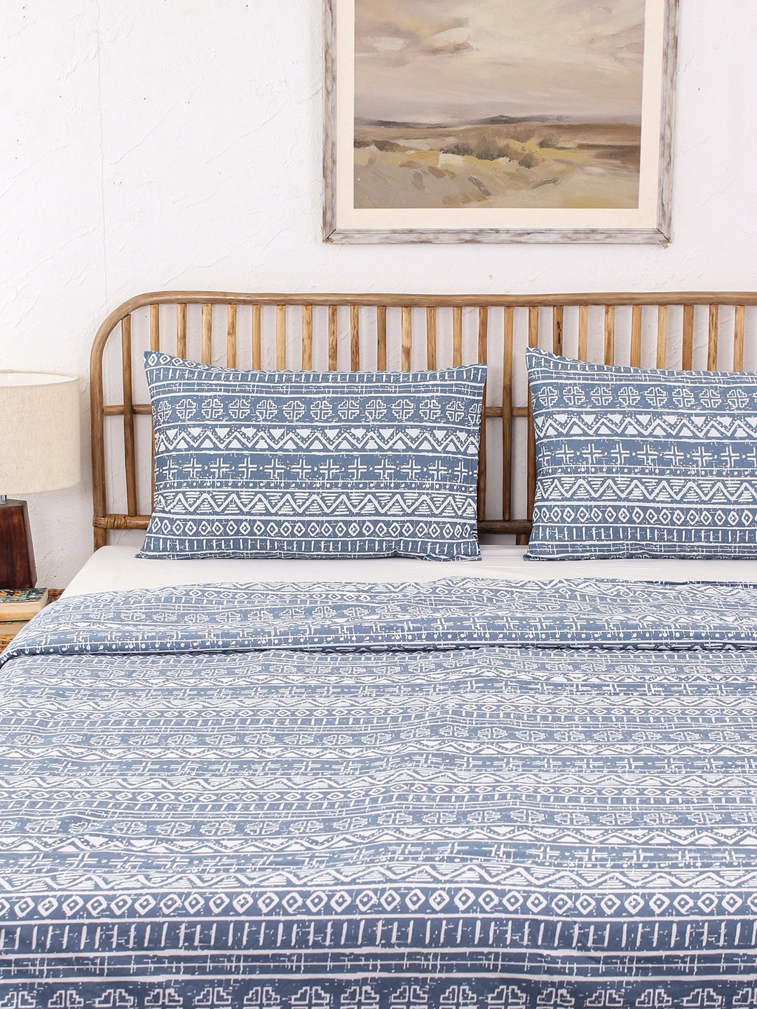 Kullu Patti Bed Set (Duvet Cover + Bedsheet) - Blue