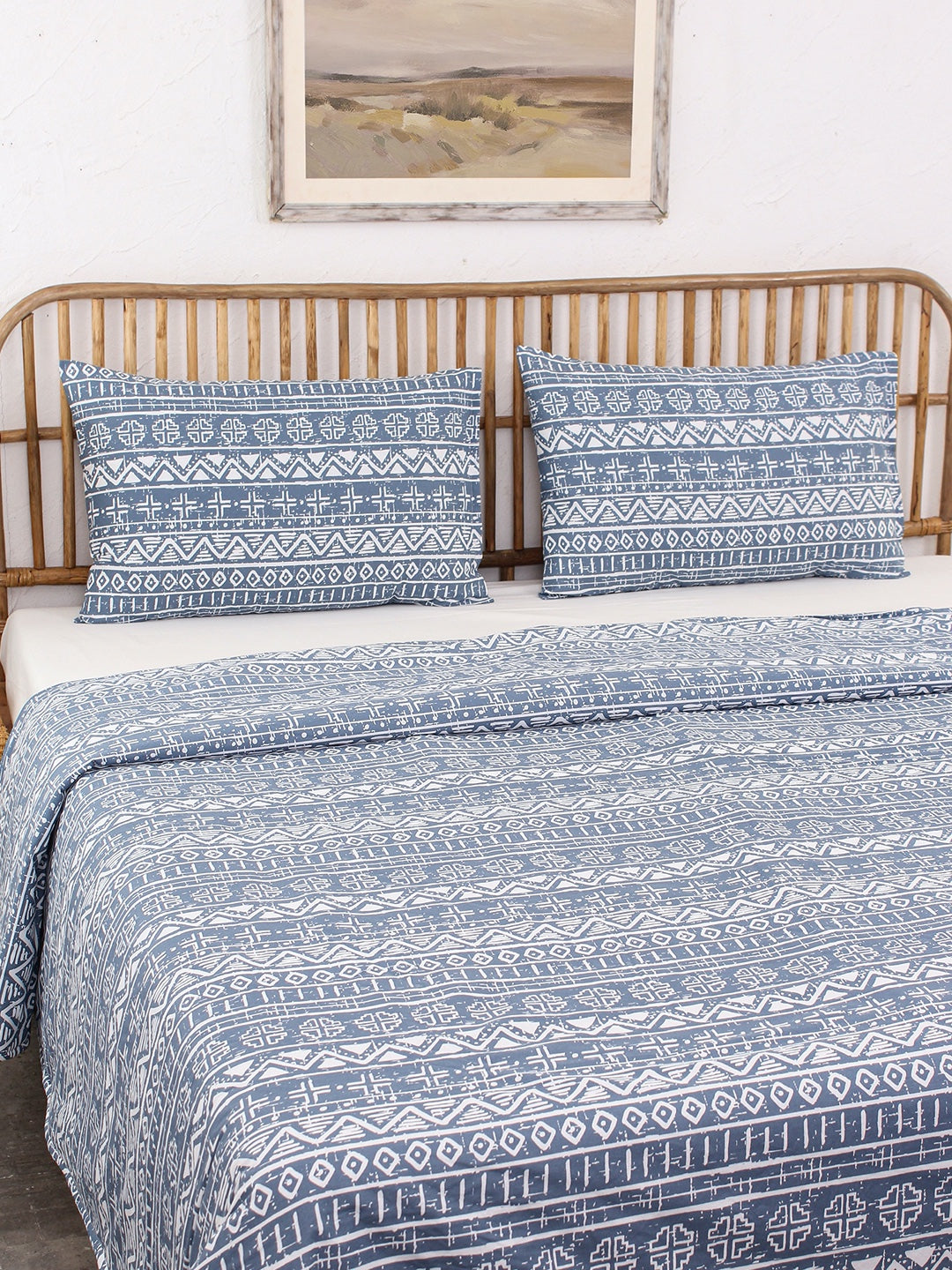 Kullu Patti Bed Set (Duvet Cover + Bedsheet) - Blue