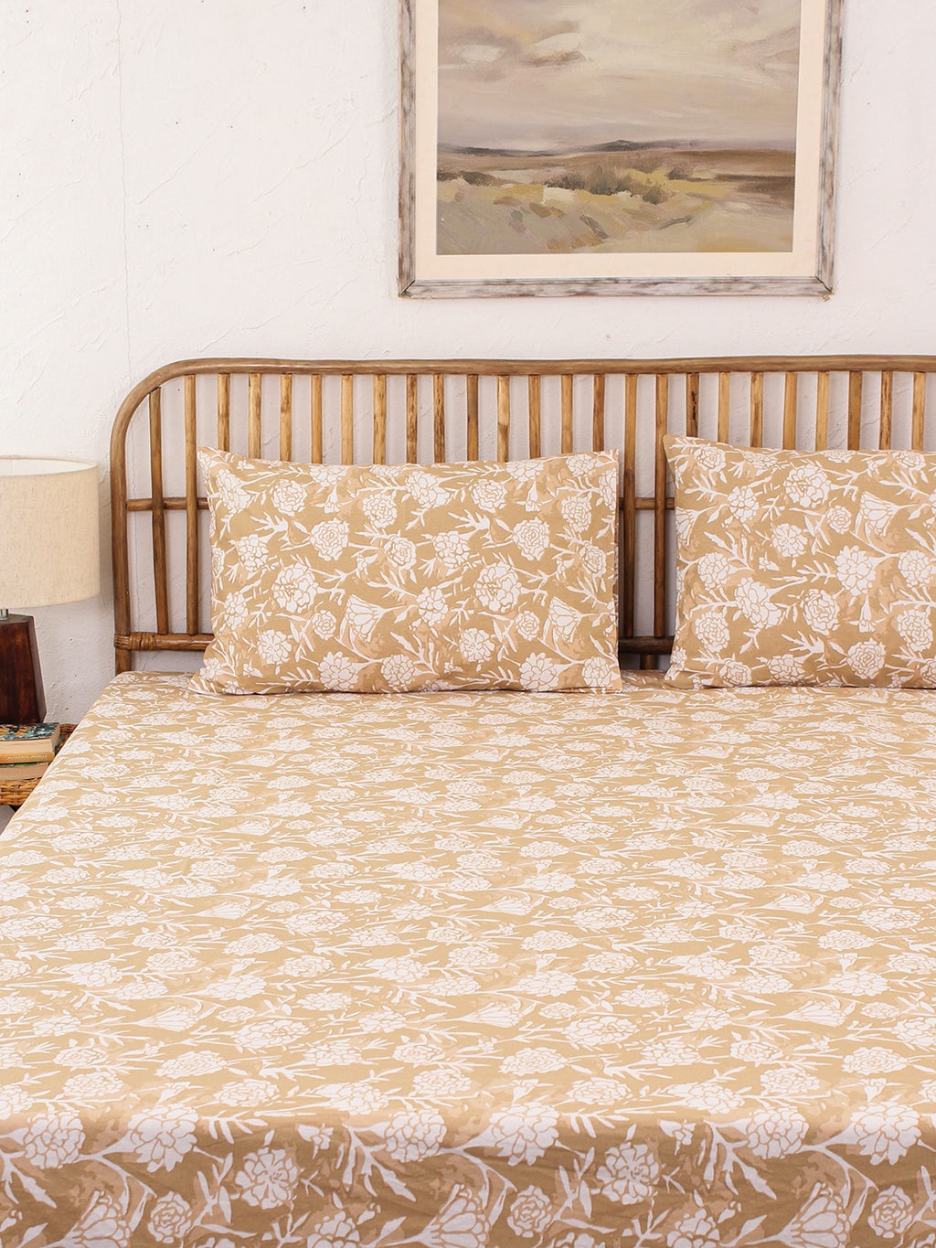 Genda Phool Bed Set (Dohar + Bedsheet) - Beige
