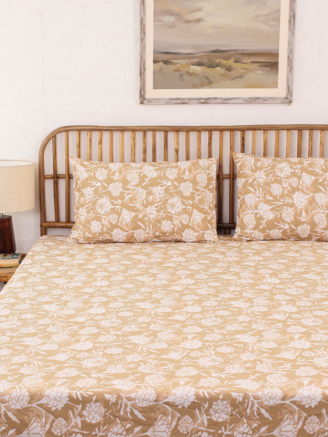 Genda Phool Bed Set (Dohar + Bedsheet) - Beige