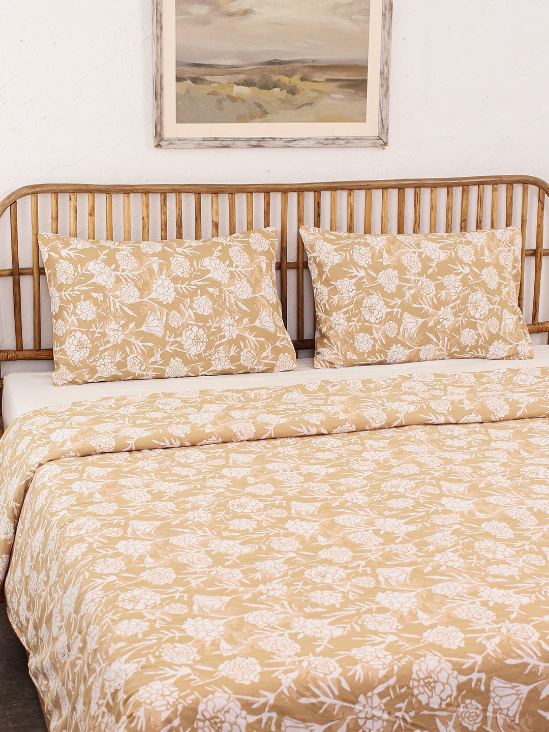 Genda Phool Bed Set (Dohar + Bedsheet) - Beige