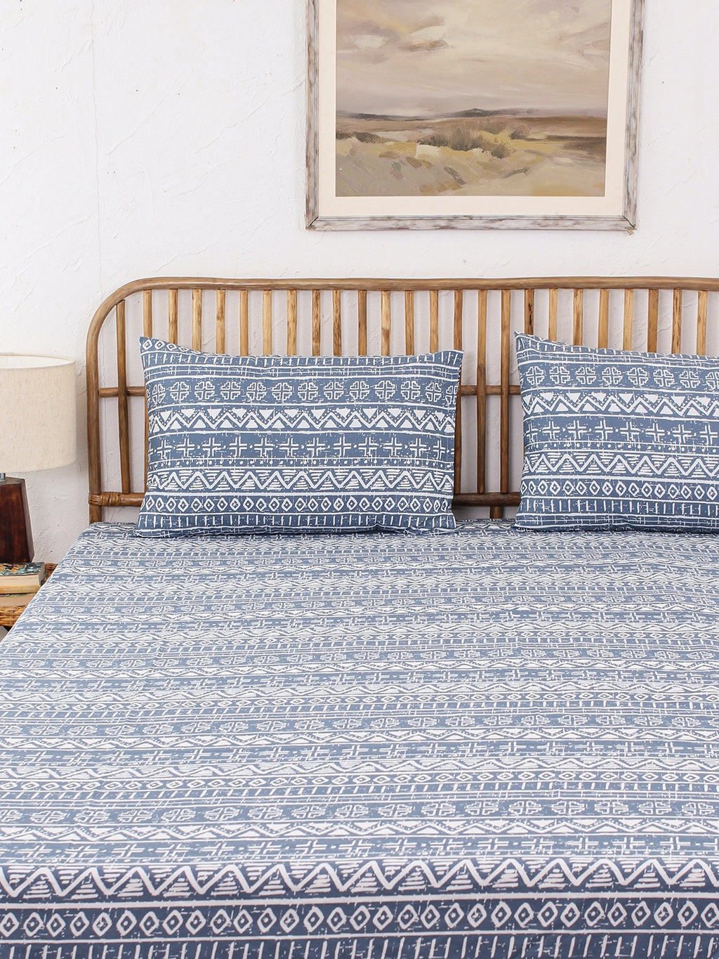 Kullu Patti Bed Set (Dohar + Bedsheet) - Blue