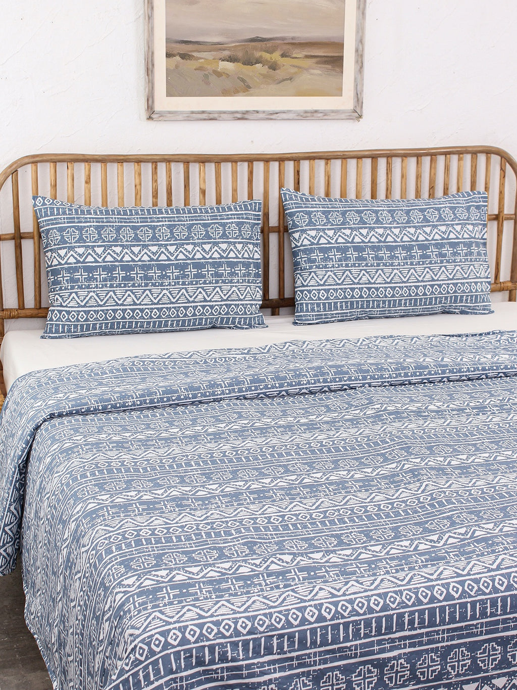 Kullu Patti Bed Set (Dohar + Bedsheet) - Blue