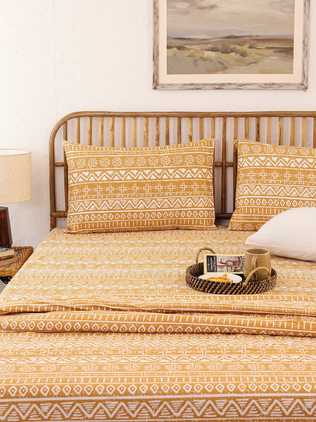 Kullu Patti Bed Set (Dohar + Bedsheet) - Yellow