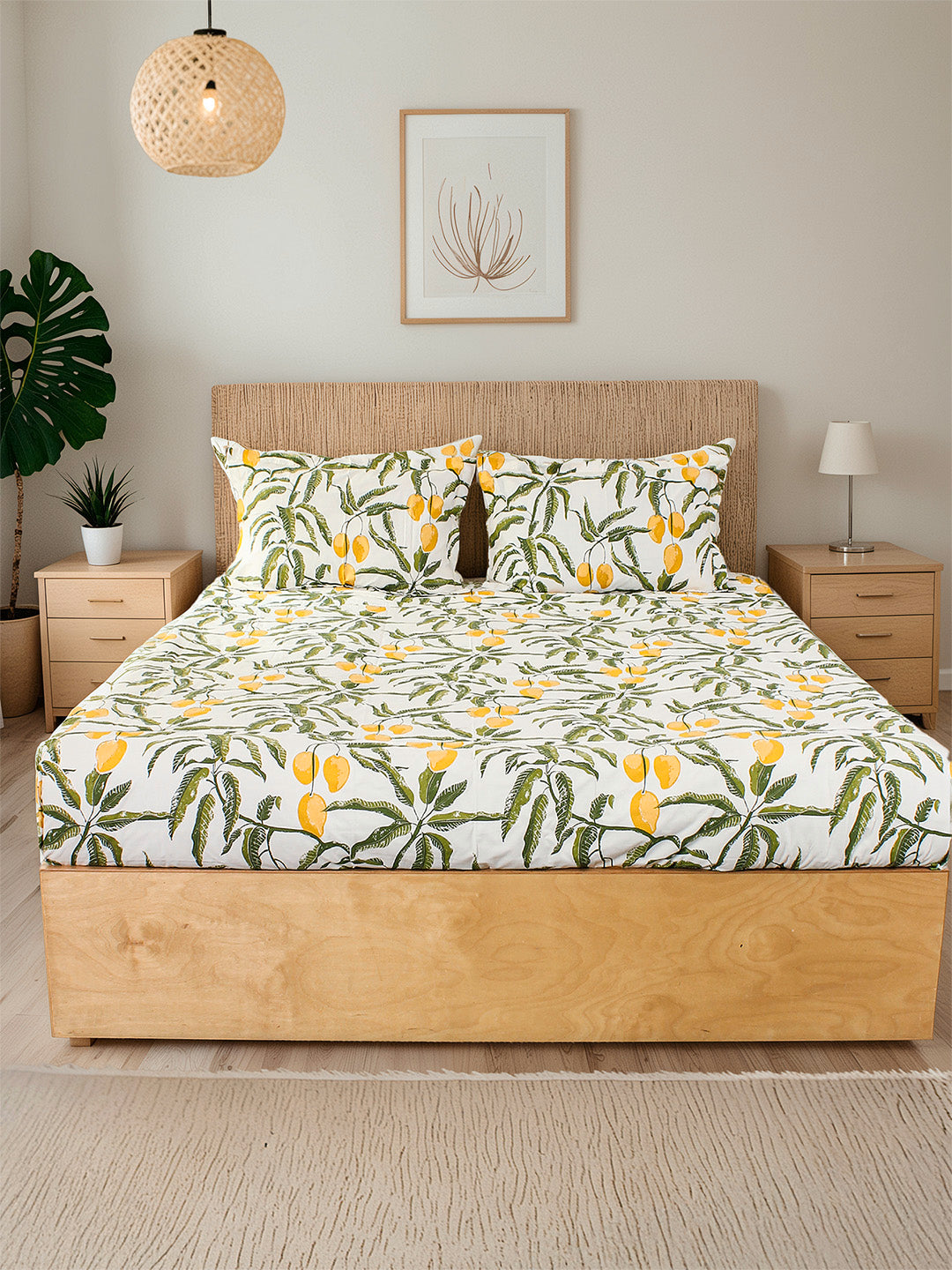 Amra Bedsheet with Pillow Cover (Yellow) - 180 TC