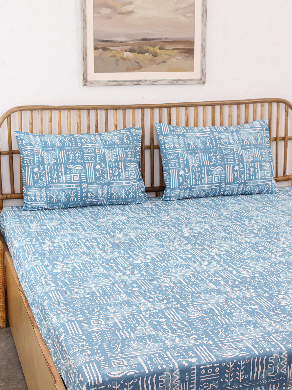 Gamathi Bedsheet with Pillow Cover (Light Blue) - 144 TC