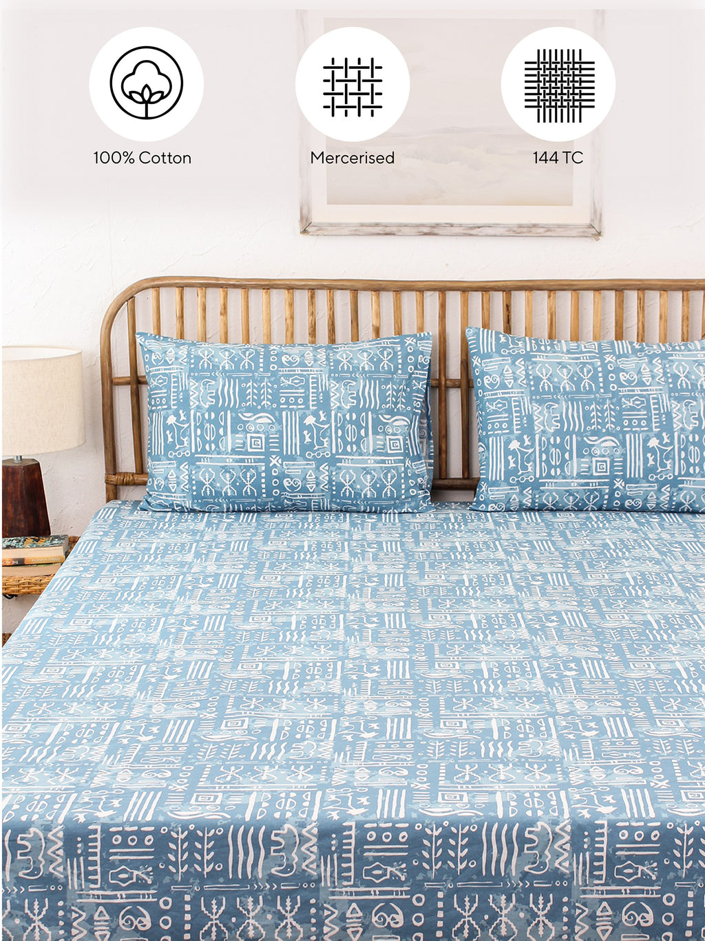Gamathi Bedsheet with Pillow Cover (Light Blue) - 144 TC