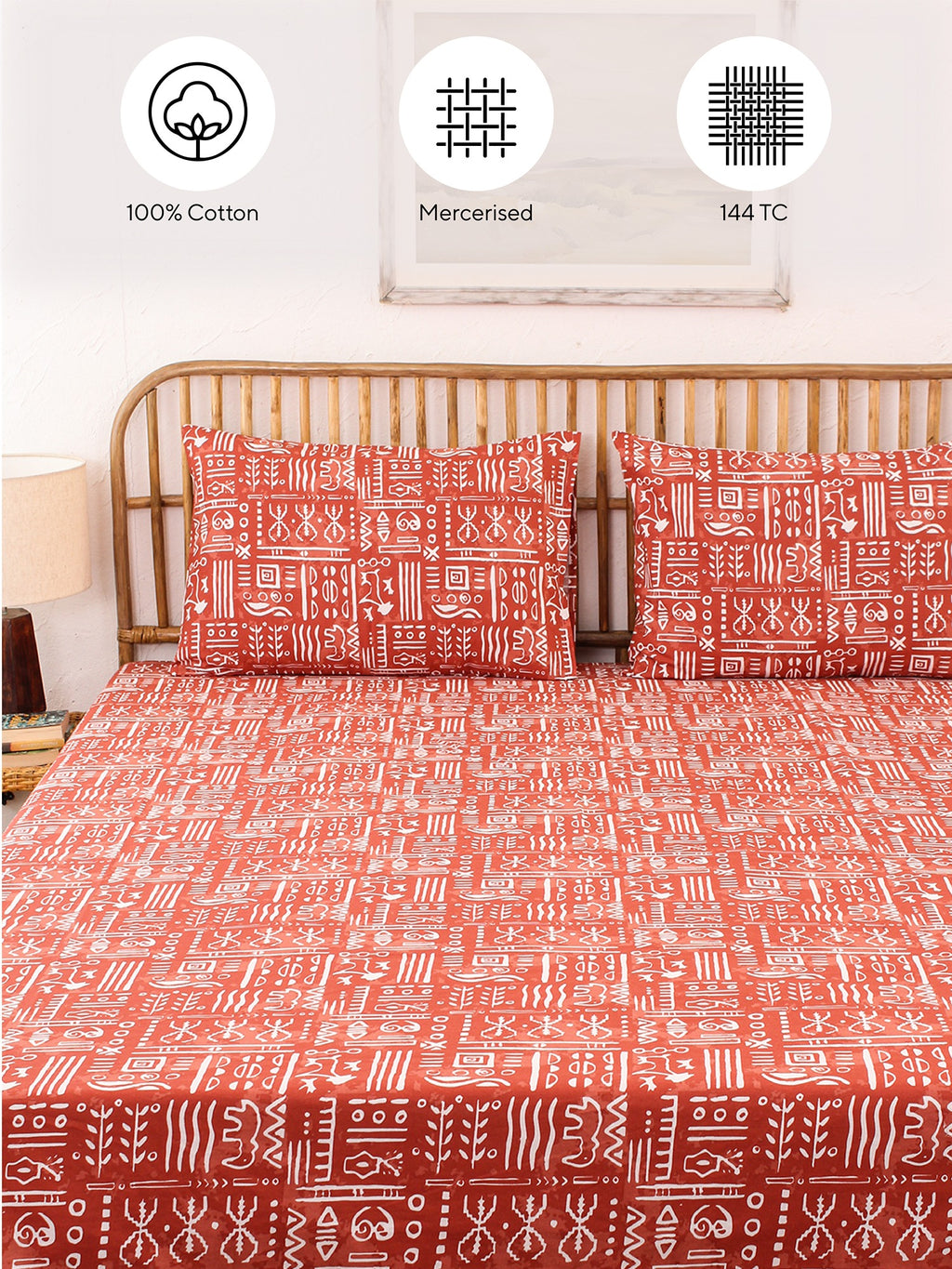 Gamathi Bedsheet with Pillow Cover (Rust) - 144 TC