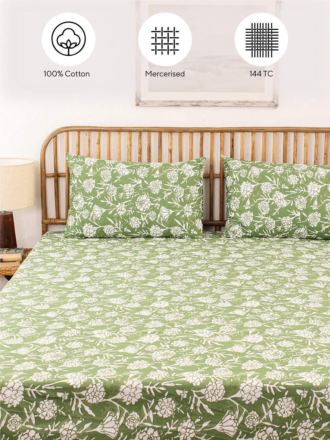 Genda Phool Fitted Bedsheet Set (Green)