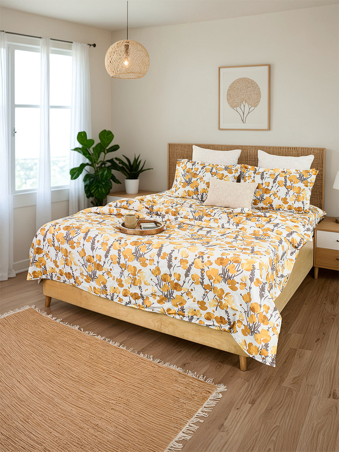 Himalayan Poppie Bedsheet Set (Yellow) - 180 TC