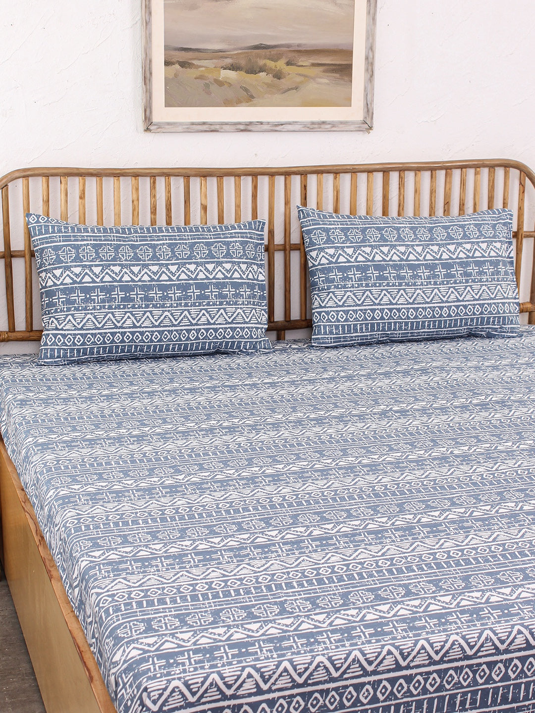 Kullu Patti Fitted Bedsheet Set (Blue)