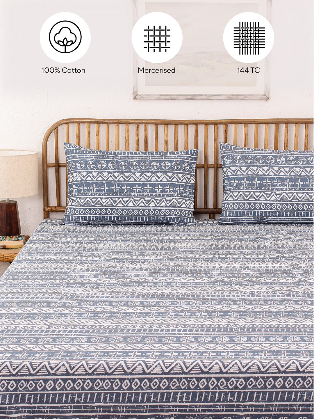 Kullu Patti Fitted Bedsheet Set (Blue)