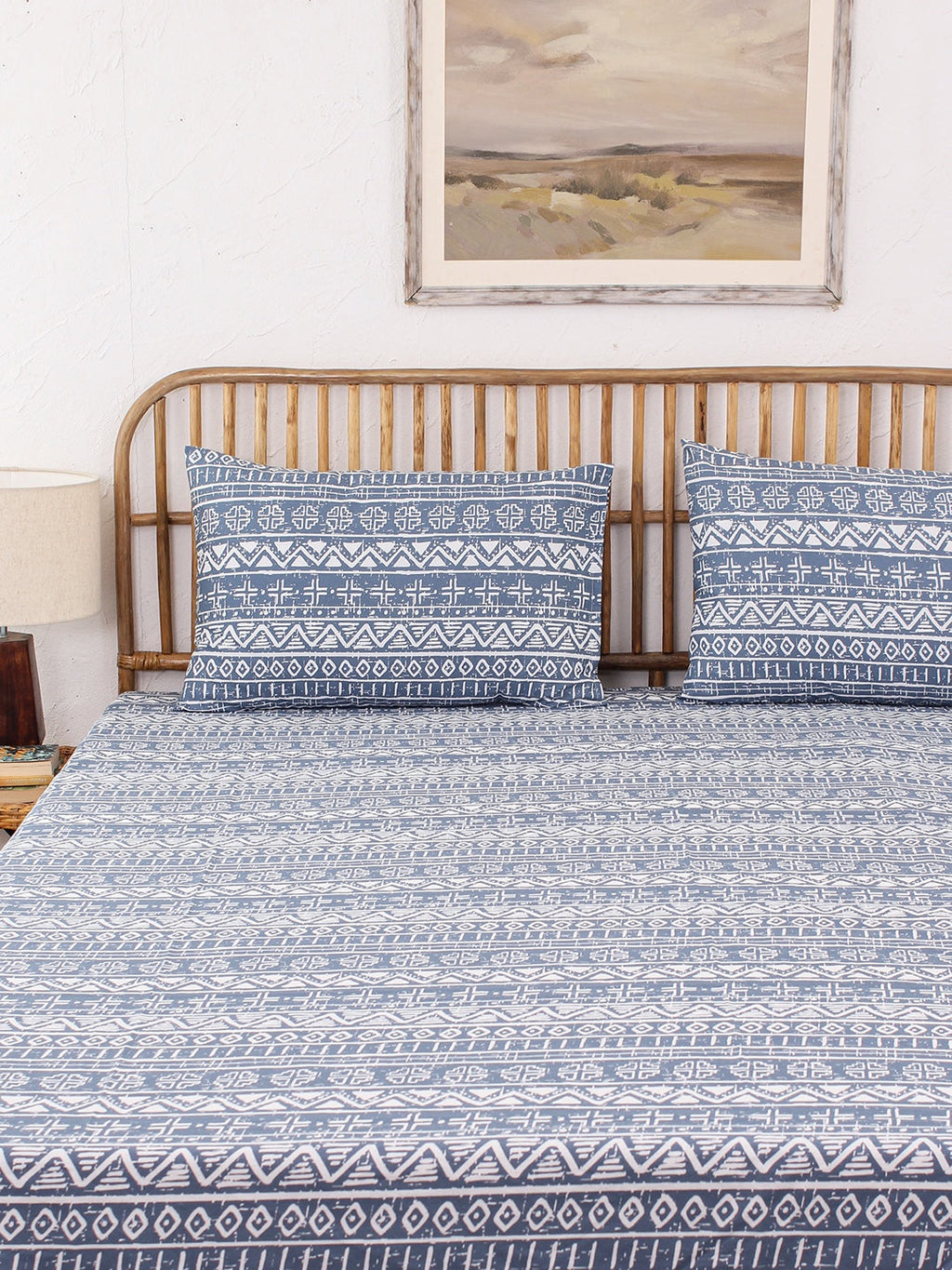 Kullu Patti Blue Bedsheet with Pillow Cover