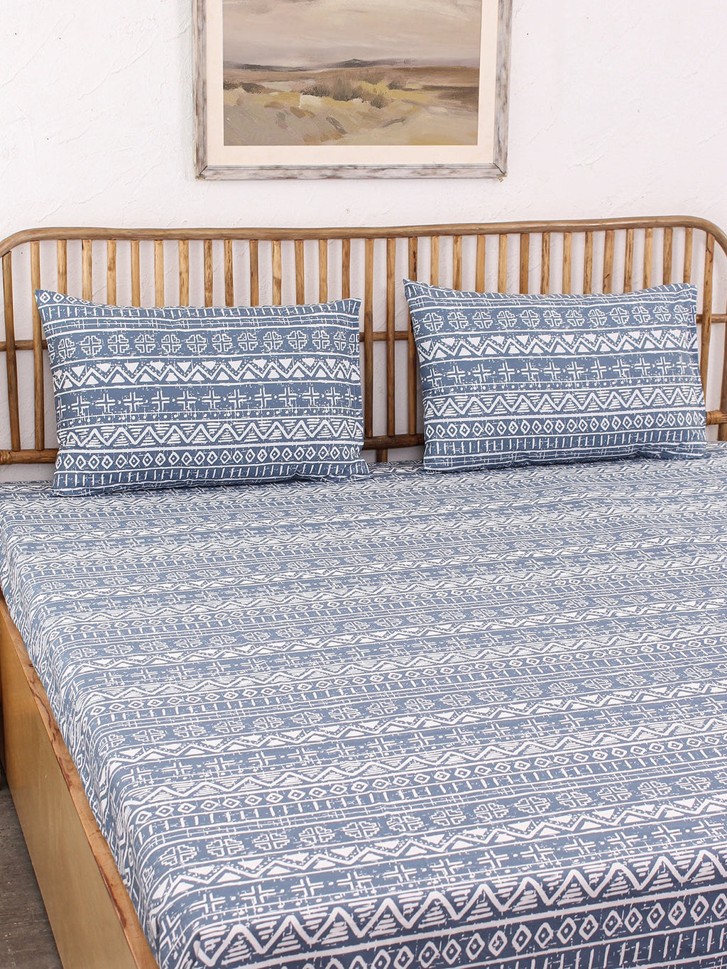 Kullu Patti Blue Bedsheet with Pillow Cover