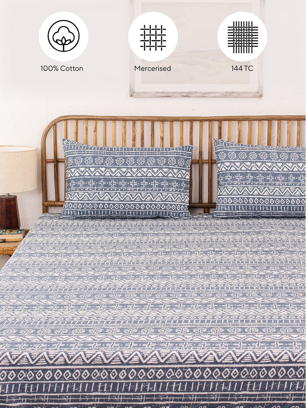 Kullu Patti Blue Bedsheet with Pillow Cover