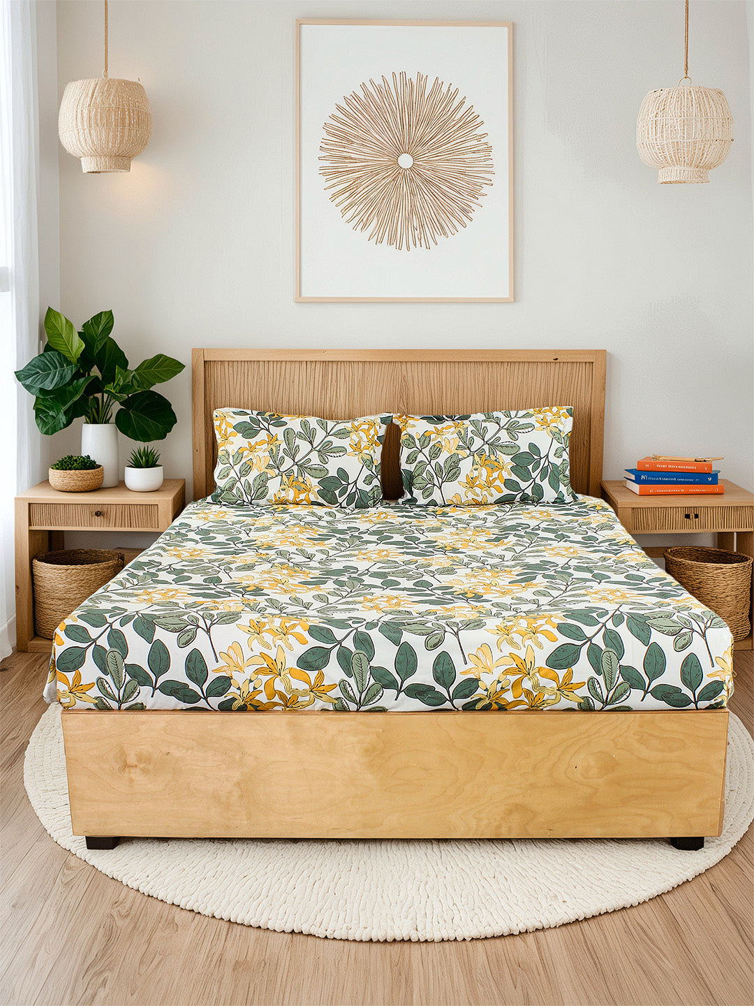 Moringa Bedsheet with Pillow Cover (Green) - 180 TC