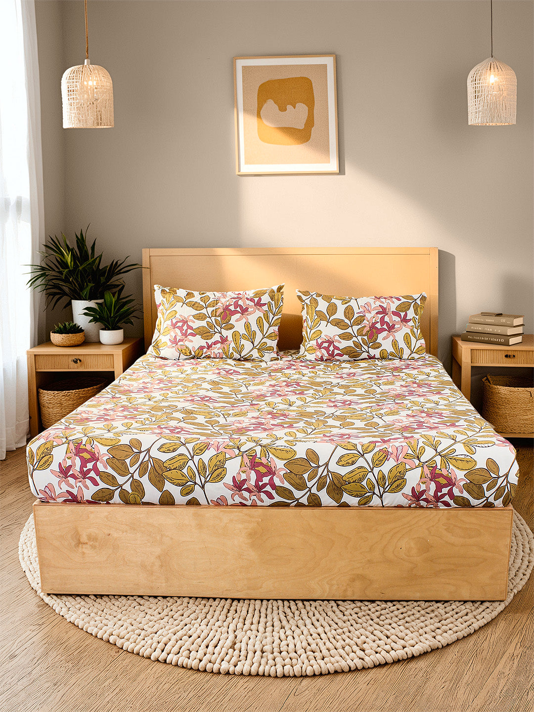 Moringa Bedsheet with Pillow Cover (Pink) - 180 TC