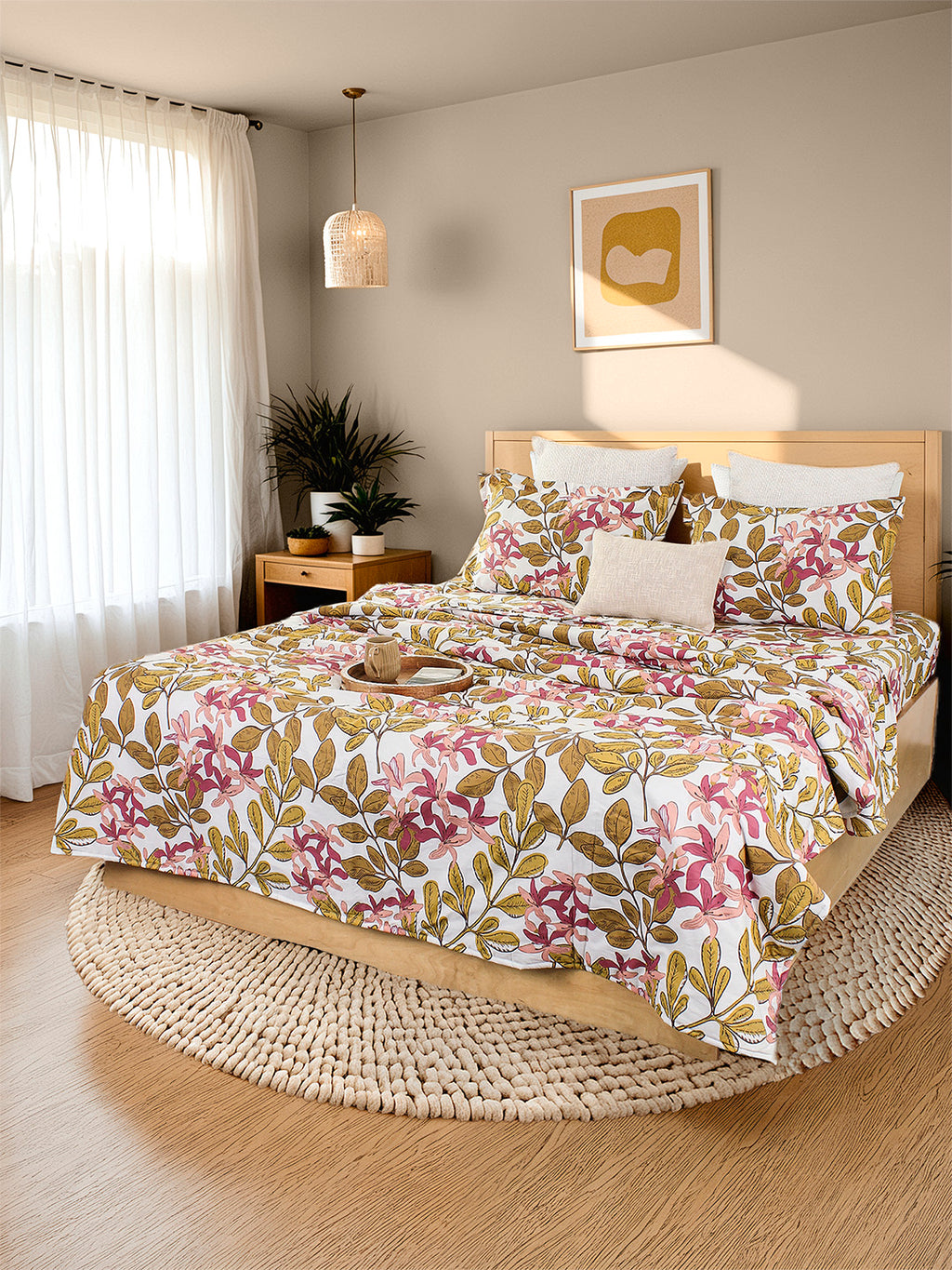 Moringa Bedsheet with Pillow Cover (Pink) - 180 TC