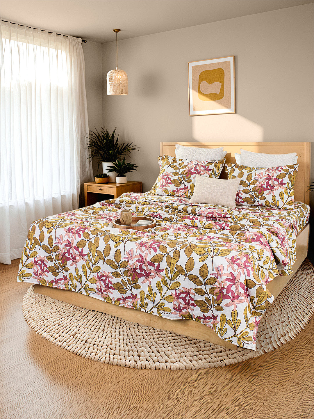 Moringa Bedsheet with Pillow Cover (Pink) - 180 TC