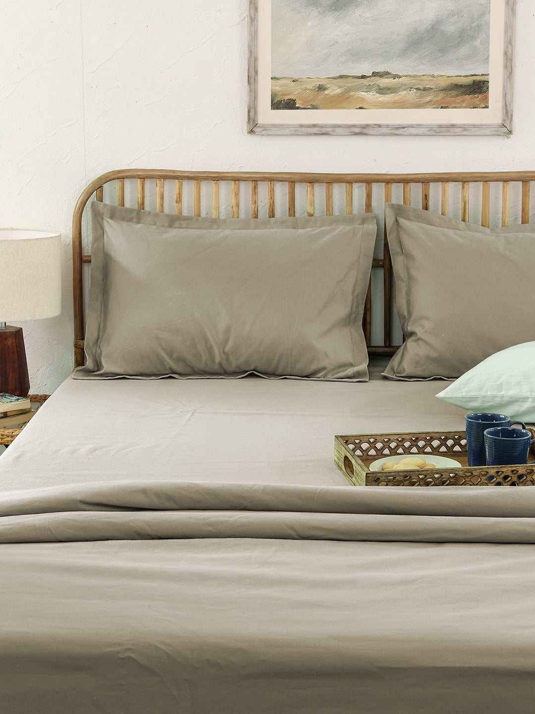 Solid Beige Bedsheet with Pillow Cover
