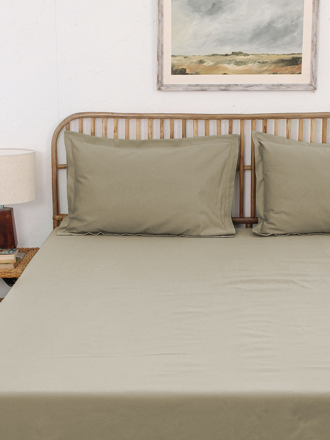 Solid Beige Bedsheet with Pillow Cover
