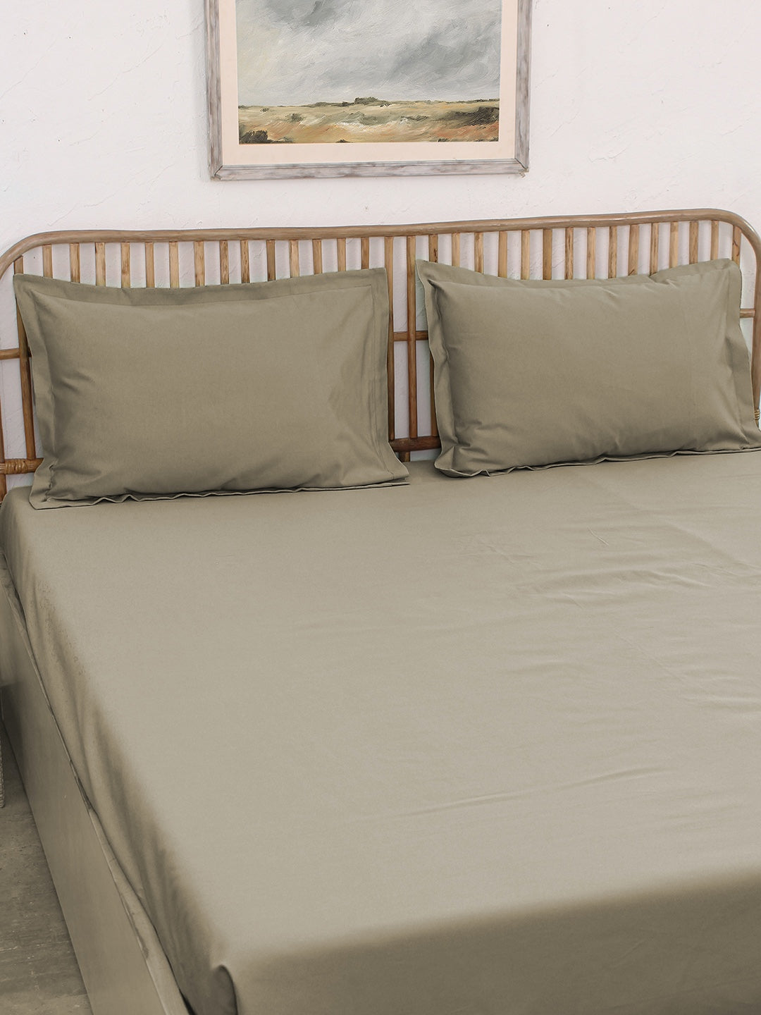 Solid Beige Bedsheet with Pillow Cover