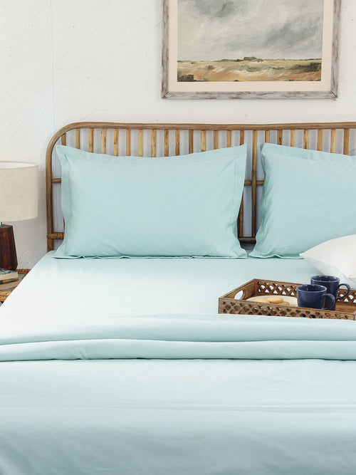 Solid Blue Bedsheet with Pillow Cover