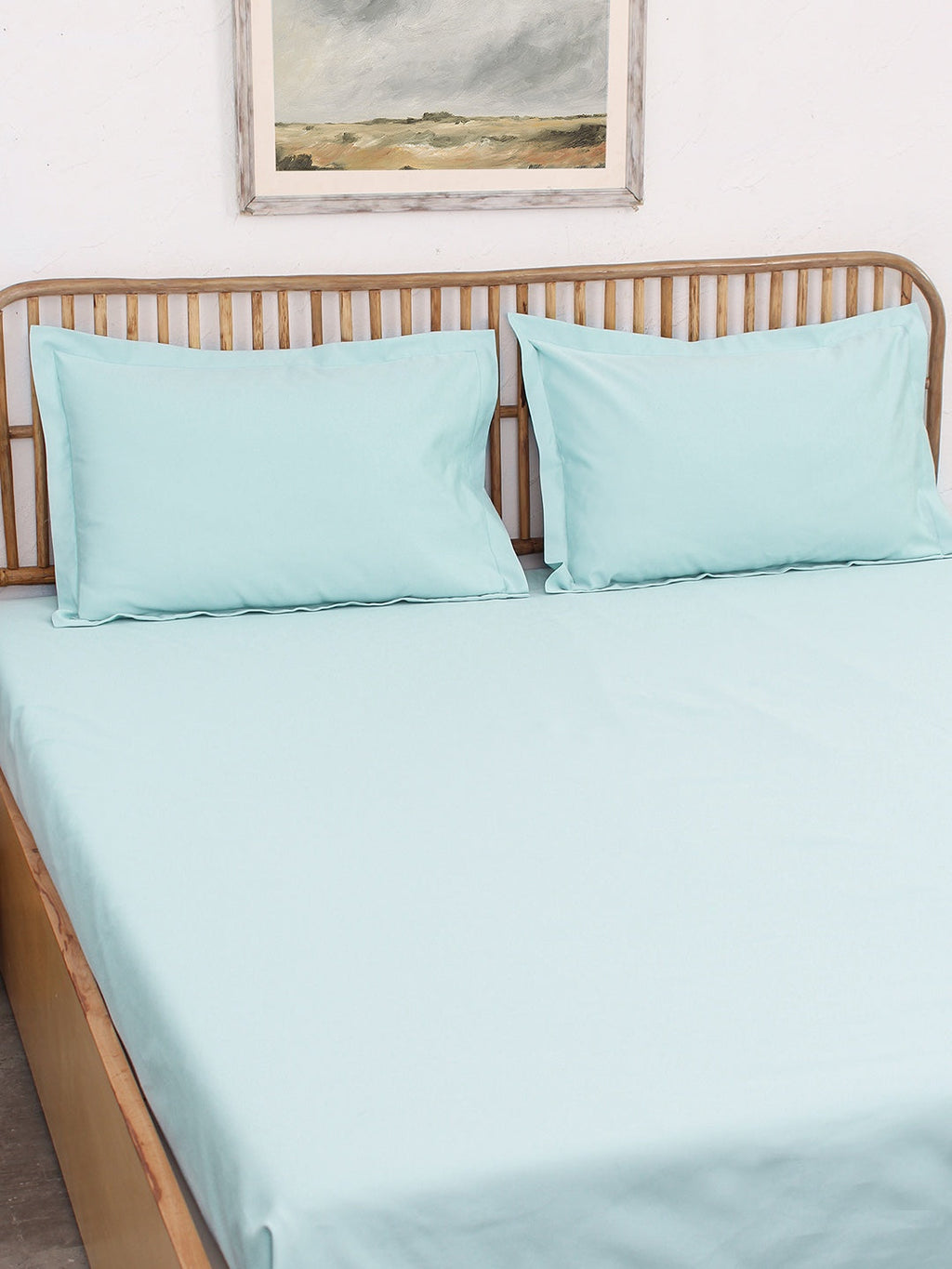 Solid Blue Bedsheet with Pillow Cover