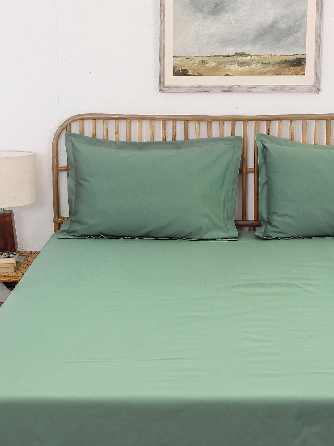 Solid King Bedsheet Set (Green) - 400 TC