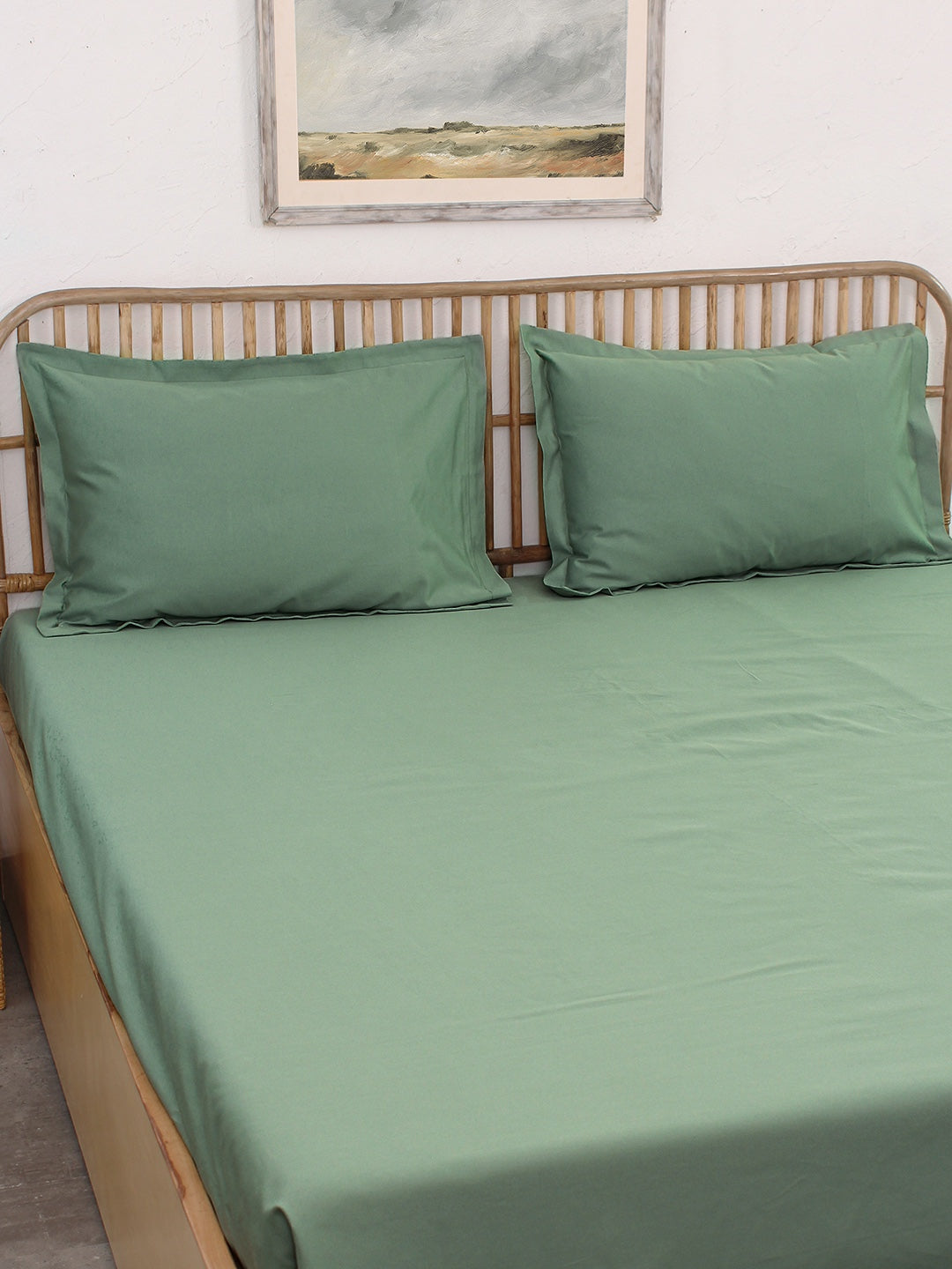 Solid King Bedsheet Set (Green) - 400 TC