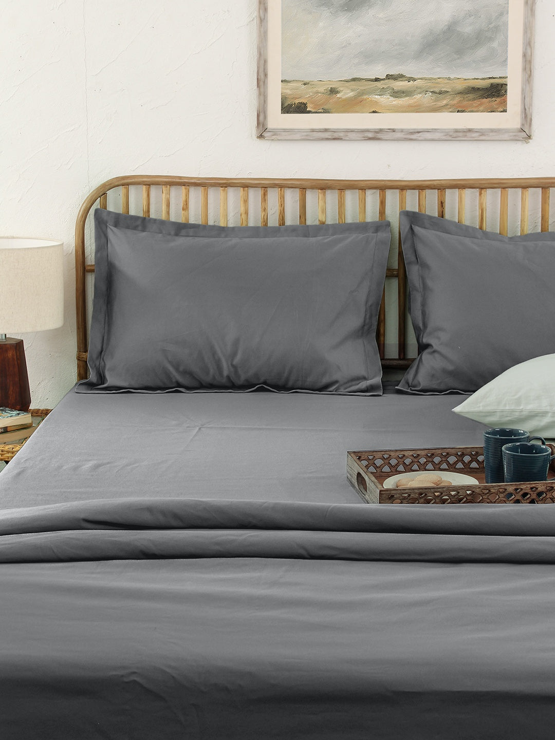 Solid Grey Bedsheet with Pillow Cover