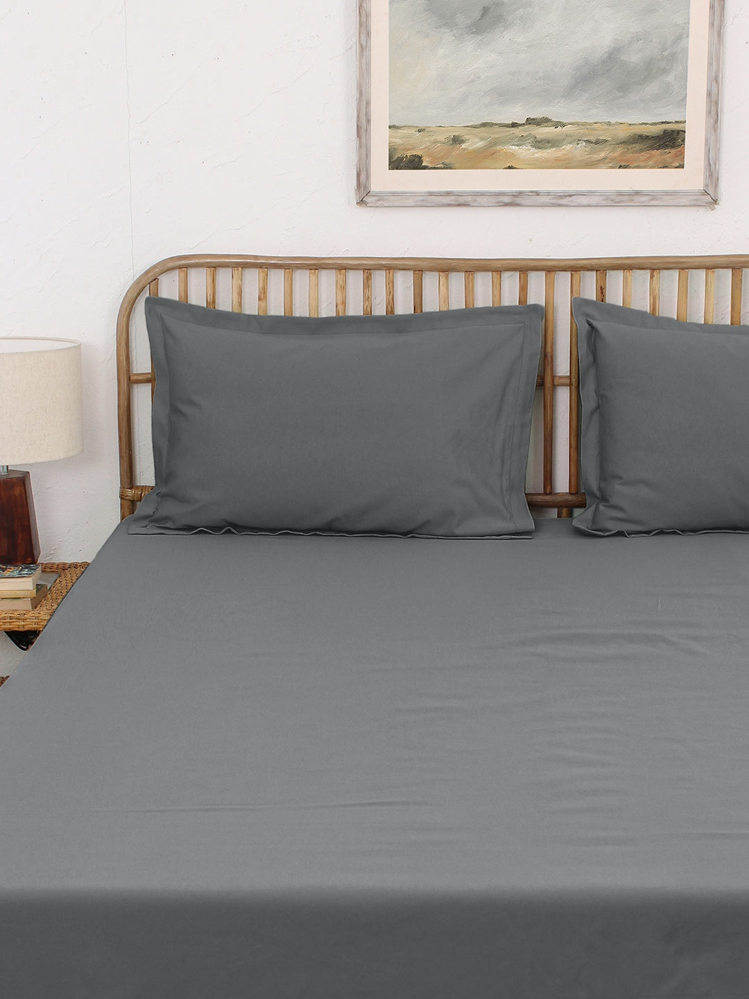 Solid Grey Bedsheet with Pillow Cover
