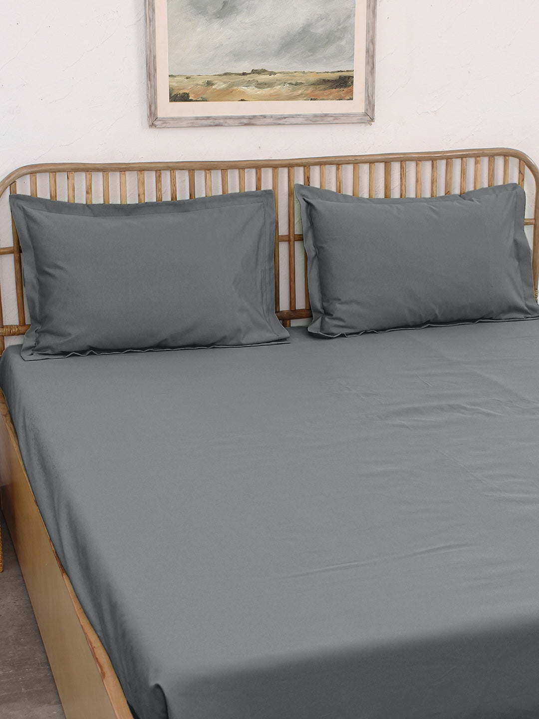 Solid Grey Bedsheet with Pillow Cover