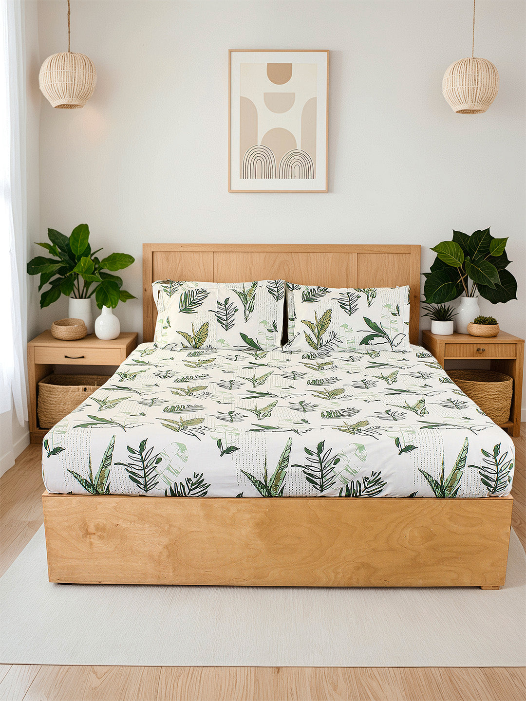 Vanam Bedsheet with Pillow Cover (Green)
