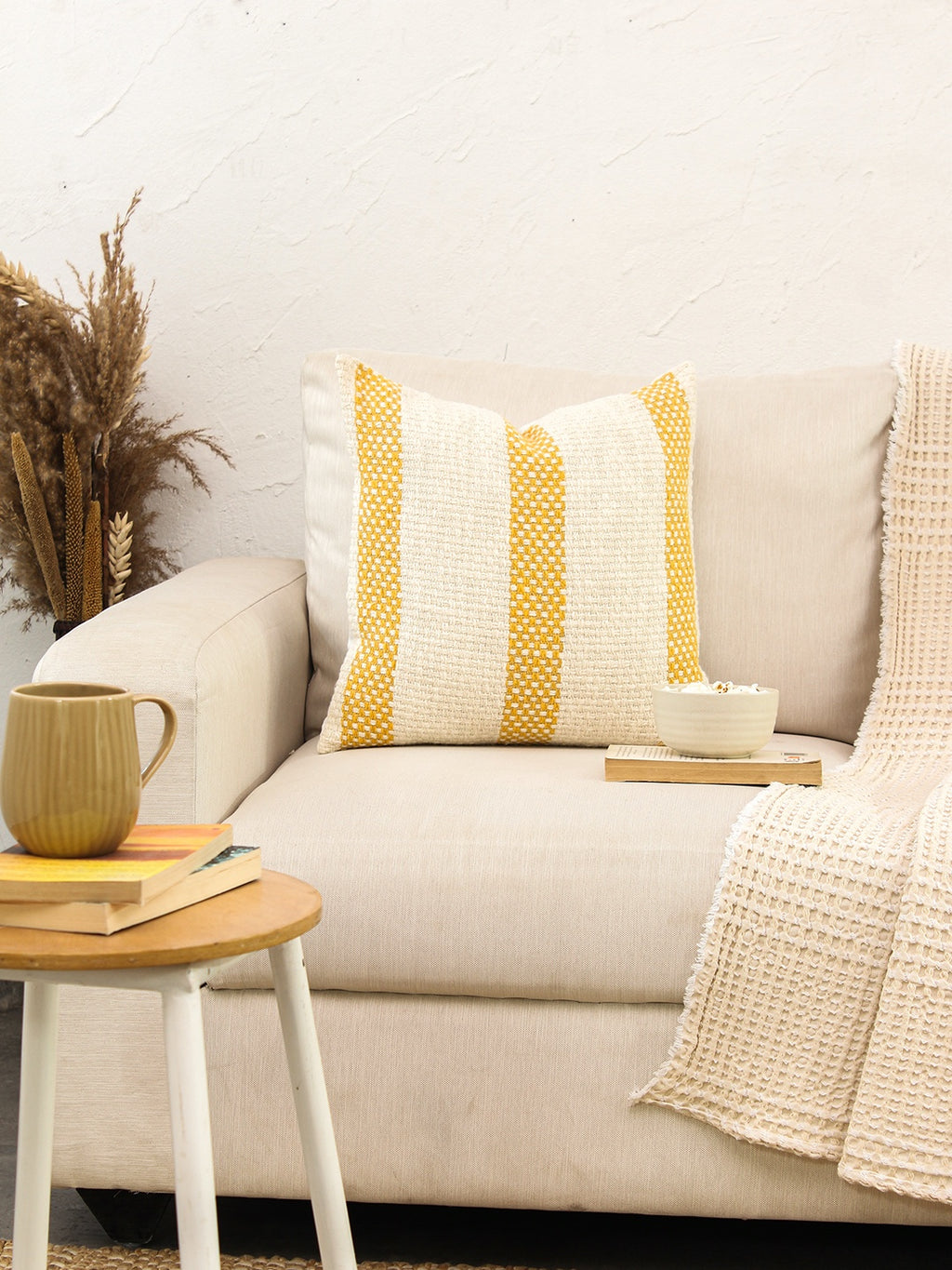 Shivalik Cushion Cover (Yellow) - 45X45 cm