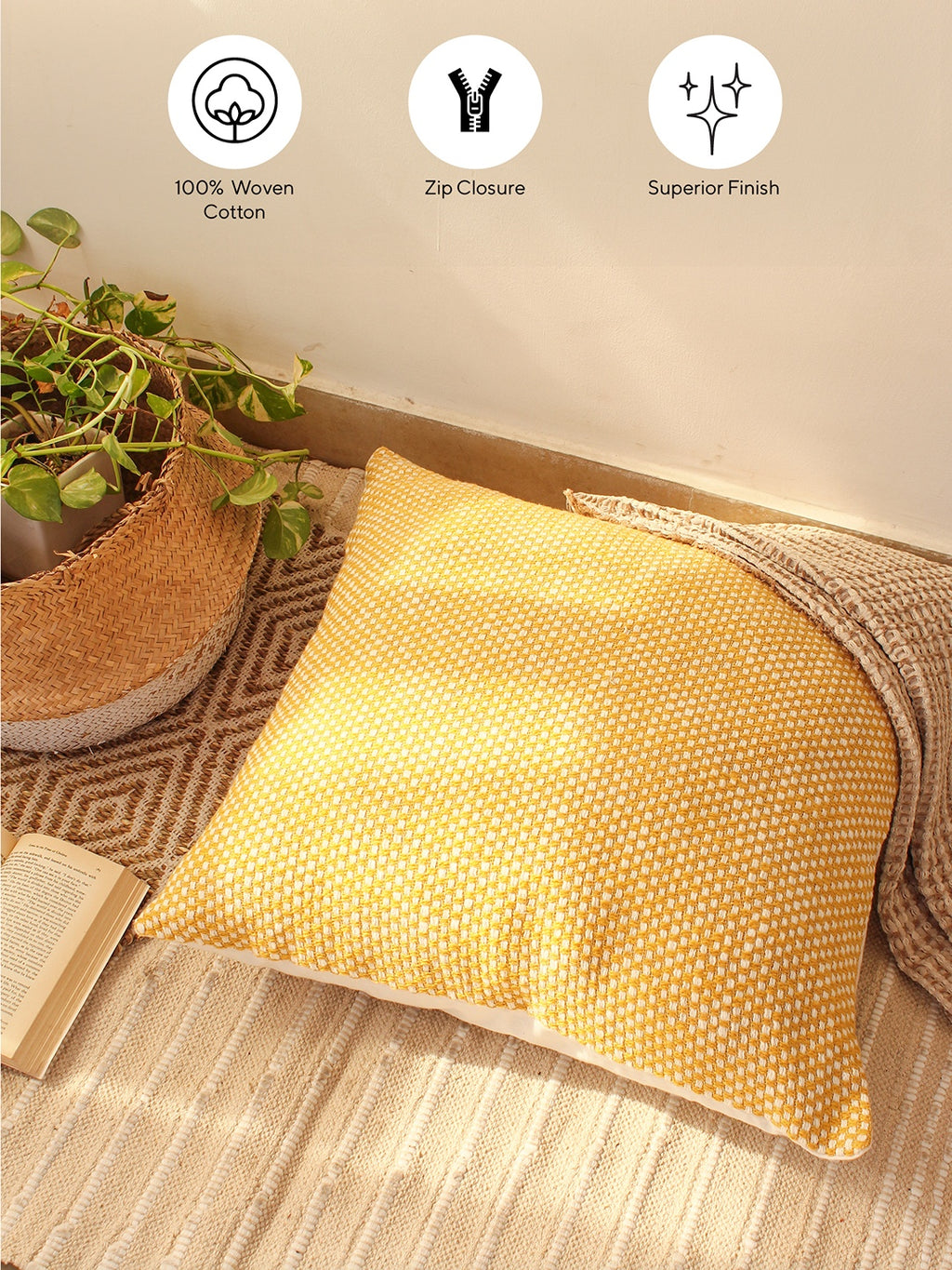 Vindhya - Set Of 2 Cushion Covers (Yellow) - Large