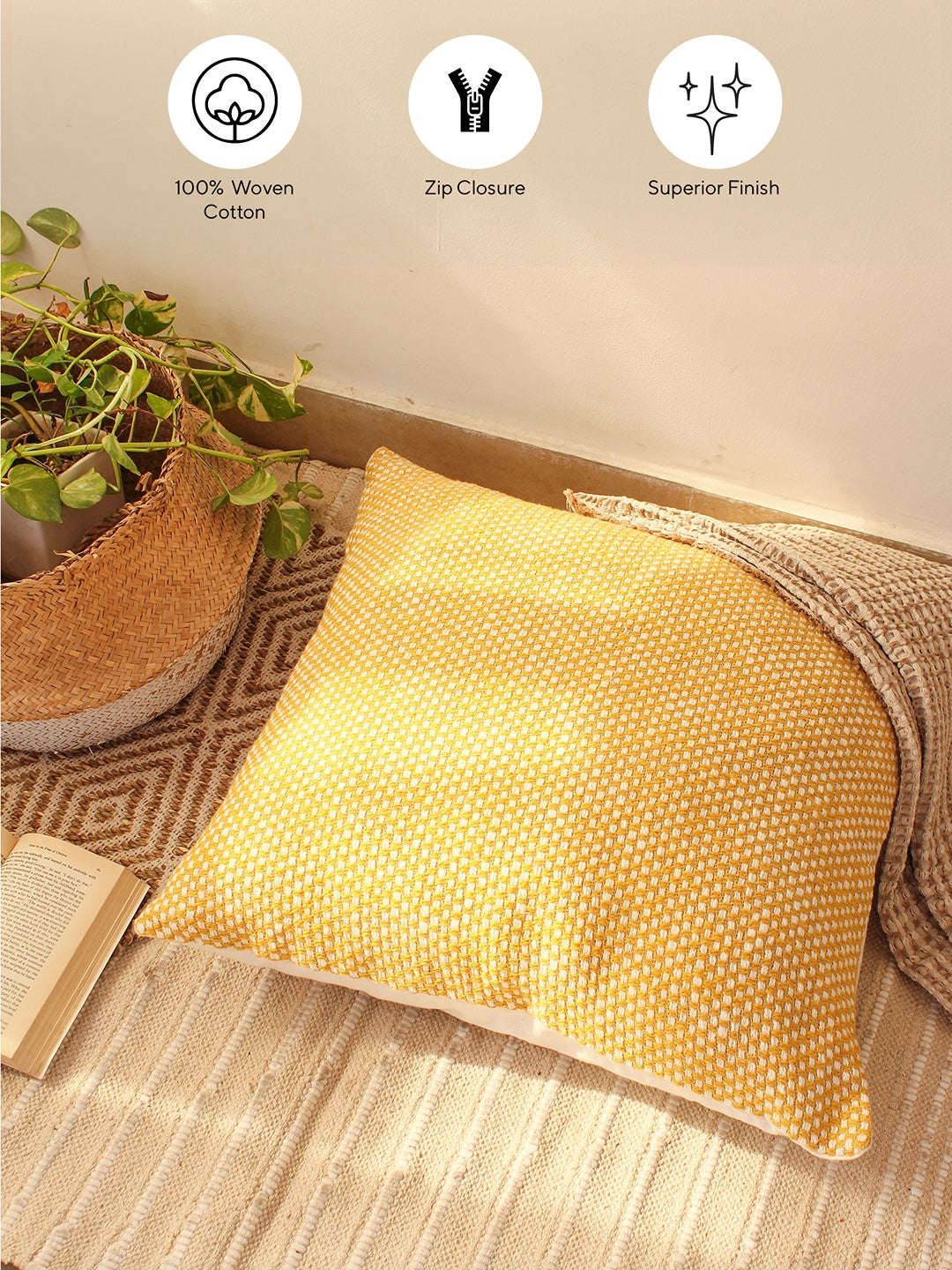 Vindhya - Set Of 2 Cushion Covers (Yellow) - Large