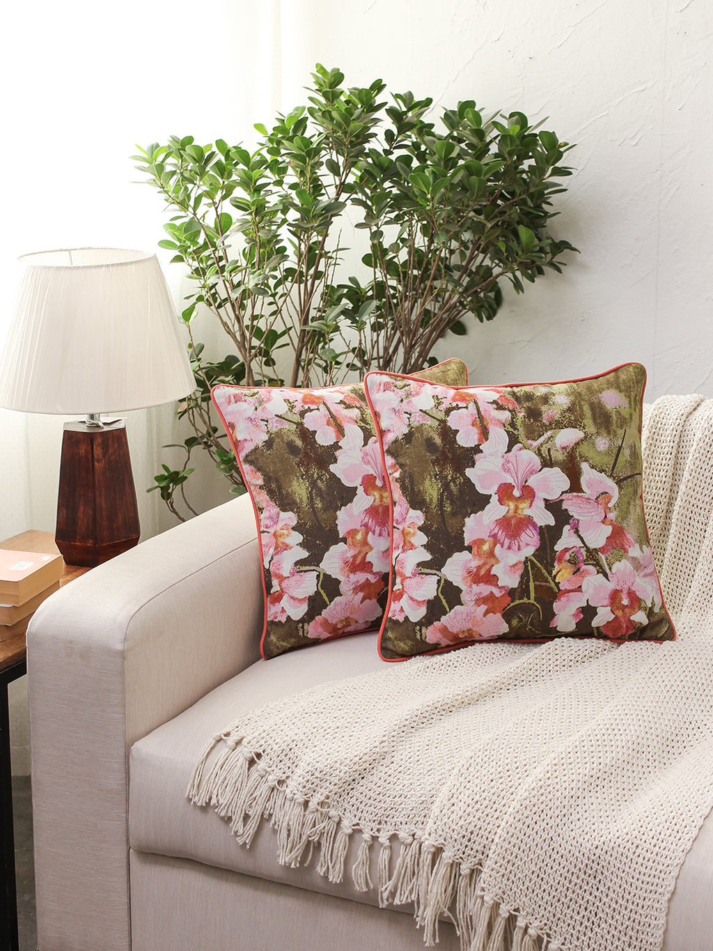 The Hybrid Orchid - Set Of 2 Cushion Covers (Pink) - Medium