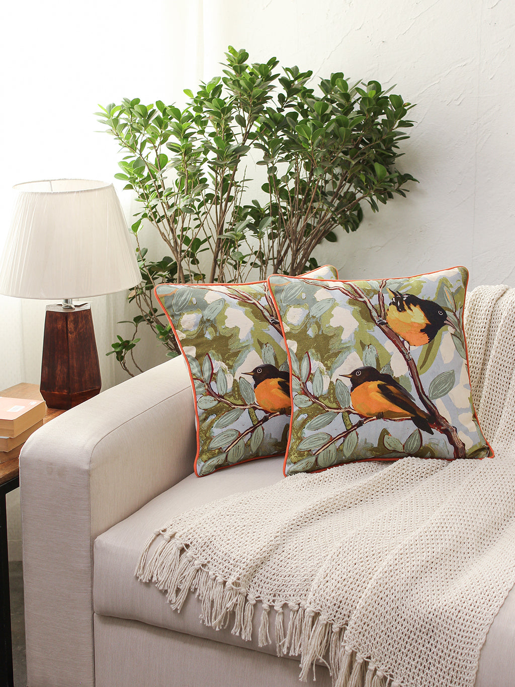 The Native Oriole - Set Of 2 Cushion Covers (Green) - Medium