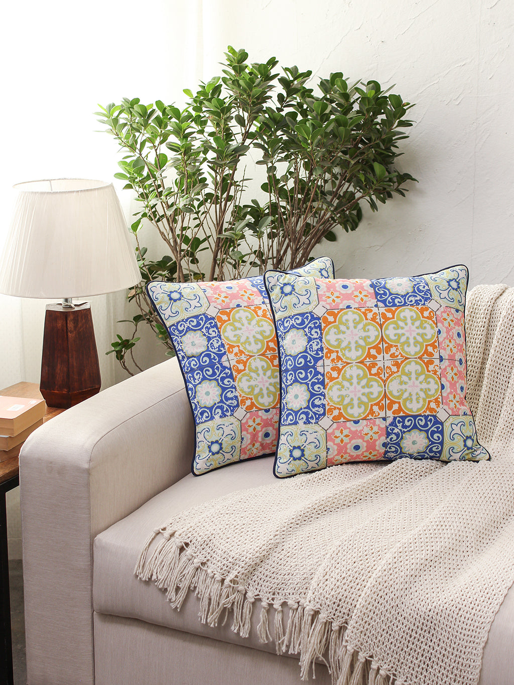 The Peranakan Tiles - Set Of 2 Cushion Covers (Multi) - Medium