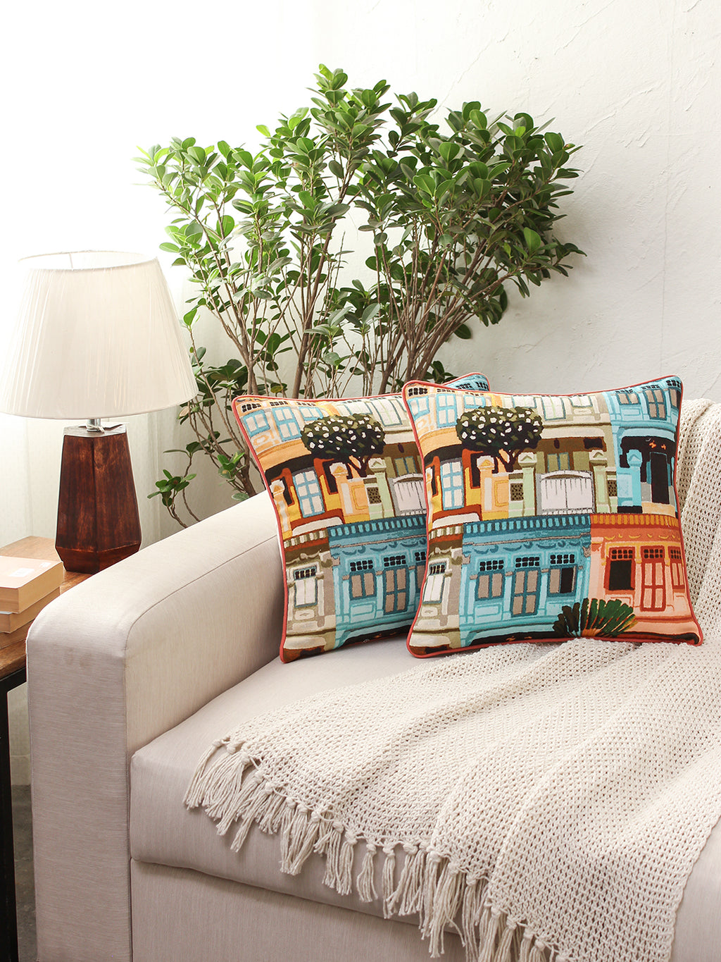 The Shophouses - Set Of 2 Cushion Covers (Multi) - Medium