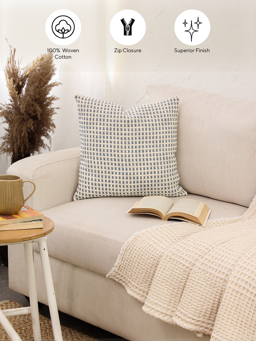 Girnar Set Of 2 Cushion Covers + 2 Cushion Fillers (Dark Blue) - 40X40 cm
