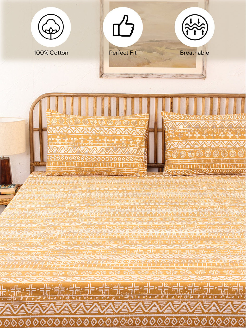 Kullu Patti Pillow Cover Set (Yellow)