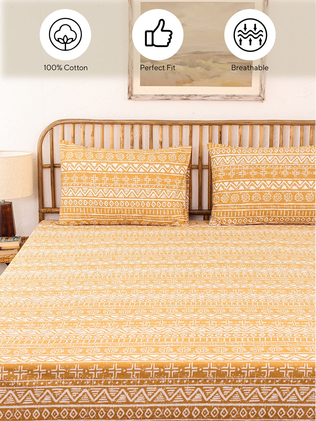 Kullu Patti Pillow Cover Set (Yellow)