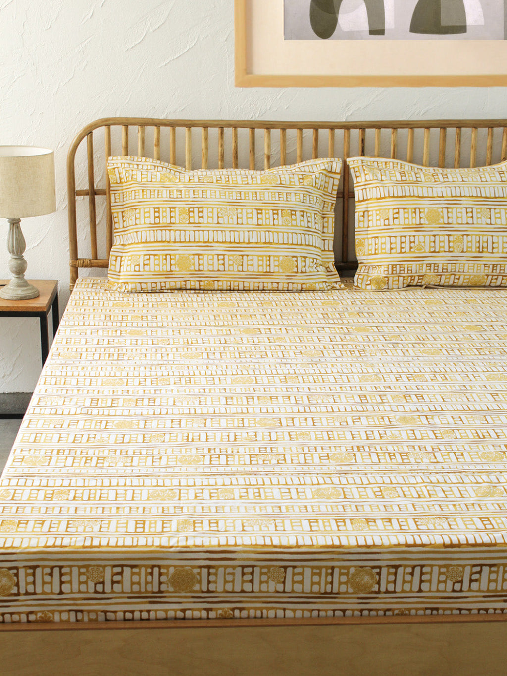 Sanchi Yellow Bedsheet with Pillow Cover